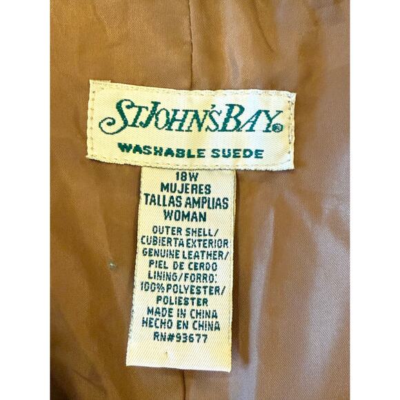 ST. JOHN"S BAY Suede Vest Top Jacket Brown Tan Zip Women size 18 Vintage - Picture 6 of 9
